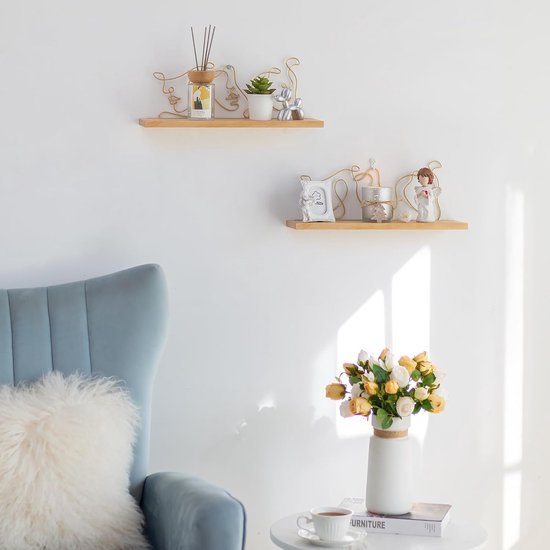 Wandrek, hout, metaal, zwevende plank, wanddecoratie, goud, set van 2, wandplanken, moderne wandplanken, decoratie, woonkamer, 40 cm, abstract, esthetische kunst