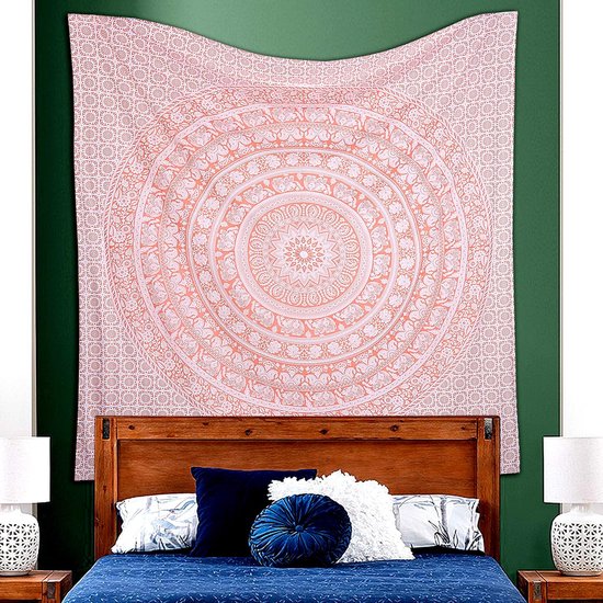 Indiaas wandtapijt, mandala, roségouden olifant, boho, wanddecoratie, esthetische kamerdecoratie, wanddoek mandala, psychedelisch 208 x 210 cm.