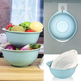 2-in-1 multifunctionele keukenzeefset, 3 stuks, dubbellaagse zeef, komzeef, kunststof, afdruipzeef, afvoerbak voor groenten, rijst, groenten, salade, keukenzeef, 3 maten, blauw
