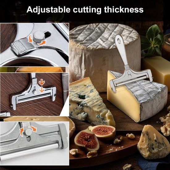 Handmatige kaasschaaf, 4 reservedraden, kaassnijder, kaassnijder, rollen, instelbare dikte