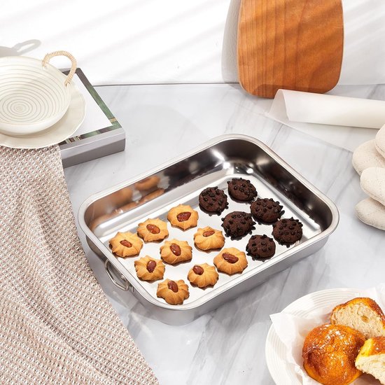 Ovenschaal 30 cm, bakvorm roestvrij staal, rechthoekig, ovenvorm met handgrepen, rechthoekige bakplaat, gezond en gemakkelijk te reinigen