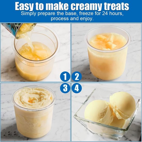 Set van 4 Creami Pints en deksel, ijshouder voor ijs met lepel, voor Pints NC299AM C300s-serie, vaatwasmachinebestendig