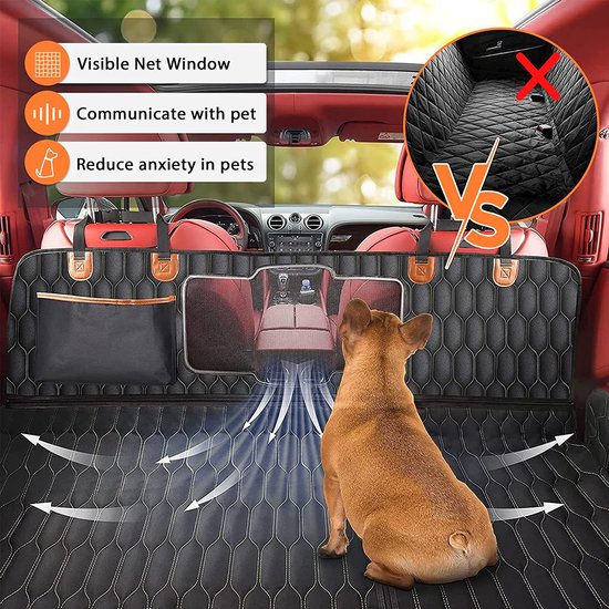 Hondendeken voor de achterbank, kofferbakmat voor hond, waterdichte autodeken voor honden, met opvouwbare hondenbak, hondendeken, achterbank met zijbescherming en kijkvenster