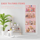 Opslag voor knuffeldieren, boven de deur-organizer voor knuffeldieren, babyaccessoires en vochtige doekjes, ademende hangorganizer met 4 grote vakken voor kinderkamer, slaapkamer, roze