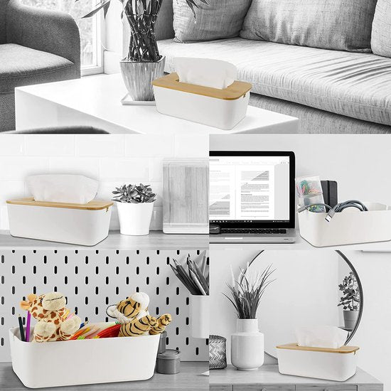 Bamboe badkamer set wit | badkamer accessoires | zakdoeken - cosmeticadoekjes doos | tandenborstelhouder | juwelenkistje | cosmetica-organizer | zeepschaal bamboe | (tandenborstelhouder)