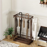 Extra grote bruine metalen 21-gaats rechthoekige paraplubak met 24 haken en gratis regenwaterbak 70 x 50 x 24 cm