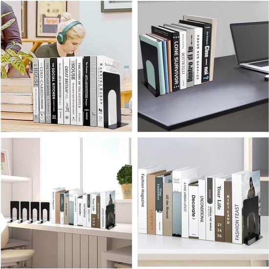 Boekenhouder, 7 paar boekensteunen metalen boekenhouder voor plank zwarte boekensteunen boekensteunen boekensteunen voor planken voor boeken, dvd's, tijdschriften, 70 x 110 x 130 mm