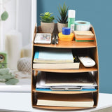 Bureau, hout, bureau, documentenplank, bureauplank met 4 opbergvakken, 34,5 x 25 x 26,8 cm, bureau, tafel, documentenhouder, organizer, A4-papierorganizer voor bureautafel, bureau