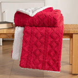 Cuddly Blanket Sofa Blanket 130 x 150 cm Lamb Blanket Striped Fluffy Soft Blanket Sofa Throw Couch Blanket for Bed Sofa Living Room Light Red