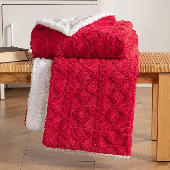 Cuddly Blanket Sofa Blanket 130 x 150 cm Lamb Blanket Striped Fluffy Soft Blanket Sofa Throw Couch Blanket for Bed Sofa Living Room Light Red