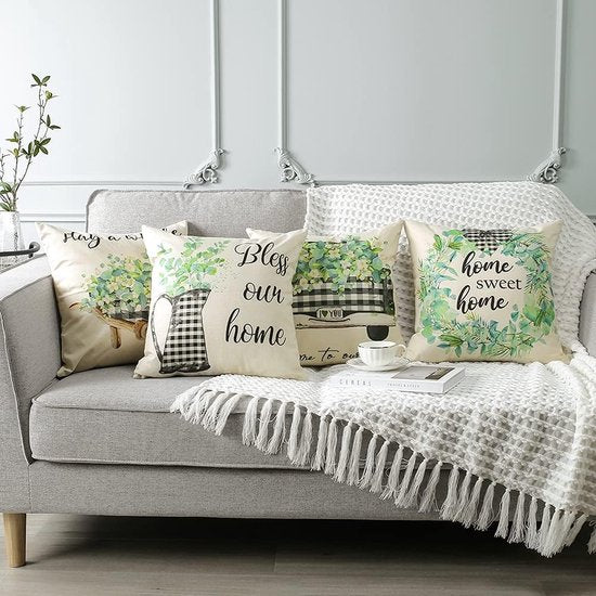 Waterdichte kussenhoezen, decoratief, vaste stof, waterbestendig, kussenhoes, bankkussen, kussensloop voor bank, balkon, terras, patio, tuin, buiten, eucalyptus