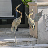 Metalen vogels, kranen, tuinfiguren voor vijver, set van 2, 99/85 cm, grote vogelkraanjes, tuindecoratie, figuren in roest-look, decoratieve figuren, tuindecoratie voor buiten, visvijver