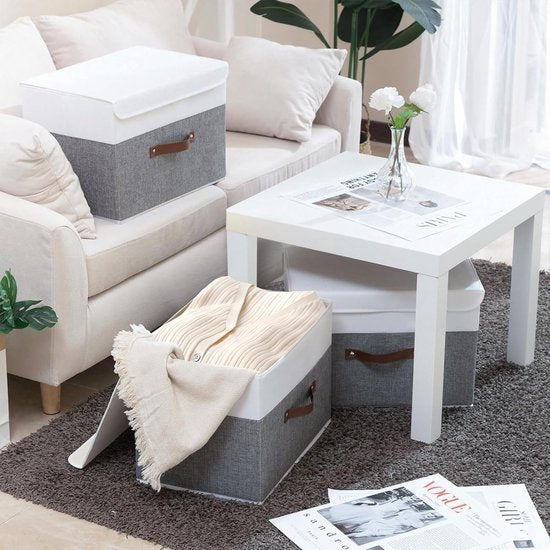 Opbergdozen met deksels, 3-pack, opvouwbare opbergbak met handvat, voor het, 45x30x30cm