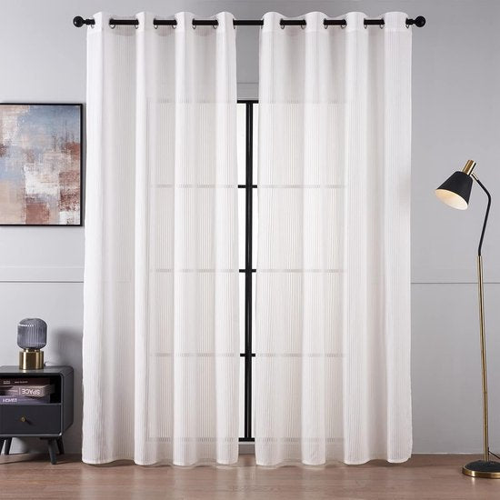 Gordijnen met ingestanste ringen, transparante gordijnen, voor slaapkamer, woonkamergordijn, 225 cm lang, overgordijnen, gordijnen met inslagringen, 140 cm breed