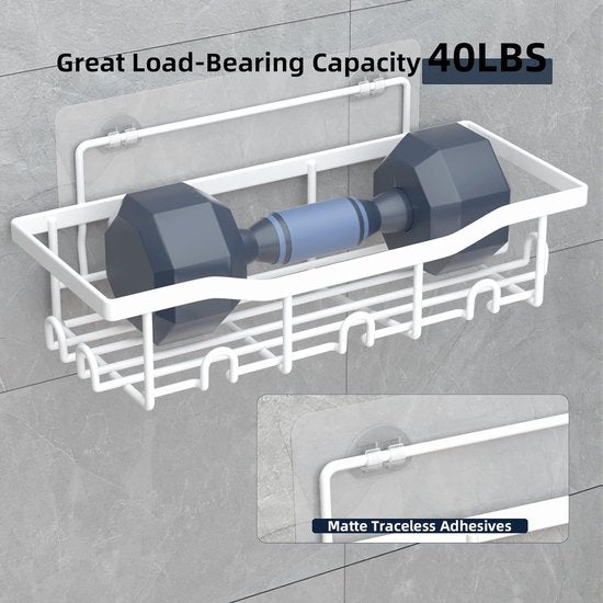 Doucheplank zonder boren, 3 stuks badkamerrek, roestvrij, wit, doucheplank voor shampoo en douchegel. Vertaling: Doucheplank zonder boren, 3 stuks badkamerrek, roestvrij, wit, doucheplank voor shampoo en douchegel.