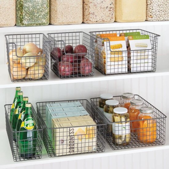 mDesign Alles-in-één Metalen Draadmand - De Flexibele Opbergmand voor Keuken, Voorraadkast, enz. - Universele Draadmand met Handvatten - Donkergrijs