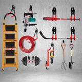 Wandhaken, garage, wandhaken, zware belasting, haken, 8 stuks, gereedschapshaken garage, opslag, dubbele haken voor het organiseren van elektrisch gereedschap, ladders, fietsen, skateboard, rood