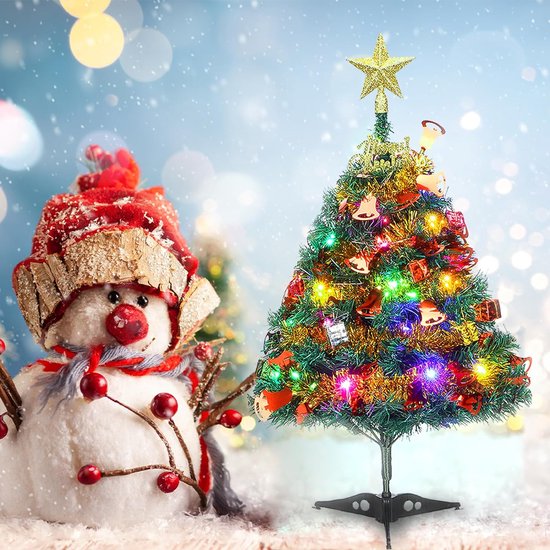 Kerstboom 60 cm, kunstkerstboom met ornamenten, kerstboom voor bureautafel kantoordecoratie (kerstboom)