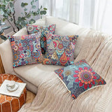 Set van 4 mandala kussenhoezen, 40 x 40 cm, waterdicht, boho, linnen, sierkussenhoezen, etno, voor slaapkamer, bank, auto, woondecoratie, 40 x 40 cm, 40 x 40 cm