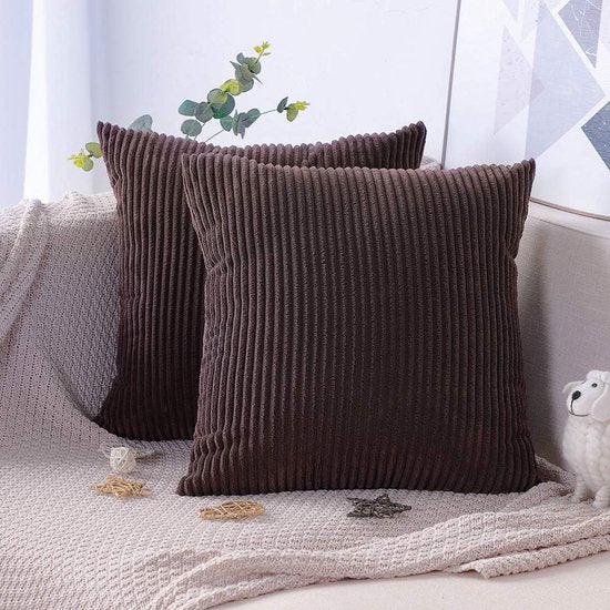 Set van 2 decoratieve kussenslopen, 45 x 45 cm, corduroy fluweel, pure kleur, kussensloop, zachte pluche kussenhoes, set voor bank, auto, slaapkamer, thuis, sierkussenslopen (donkerbruin)