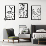 3 stuks zwarte wanddecoratie van metaal, minimalistische wanddecoratie kunst, moderne abstracte vrouwelijke lichaamsdecoratie voor slaapkamer, woonkamer, badkamer, balkon, galerij