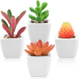 Kunstmatige Vetplanten Mini Planten Kleine Potten in Keramische Potten Home Keuken Bureau Bureau Plank Decoratie Set van 4 (Groen en Rood Witte Keramische Potten)