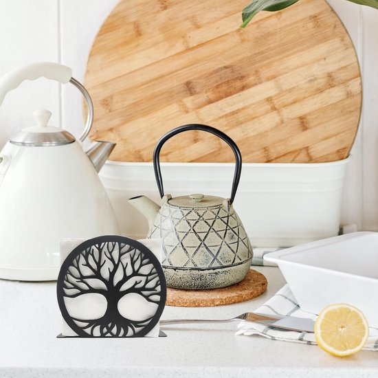 Servethouder Vrijstaande moderne servethouder met boomdesign tafel-zakdoekdispenser van metaal verticale servetten opbergorganizer zwart