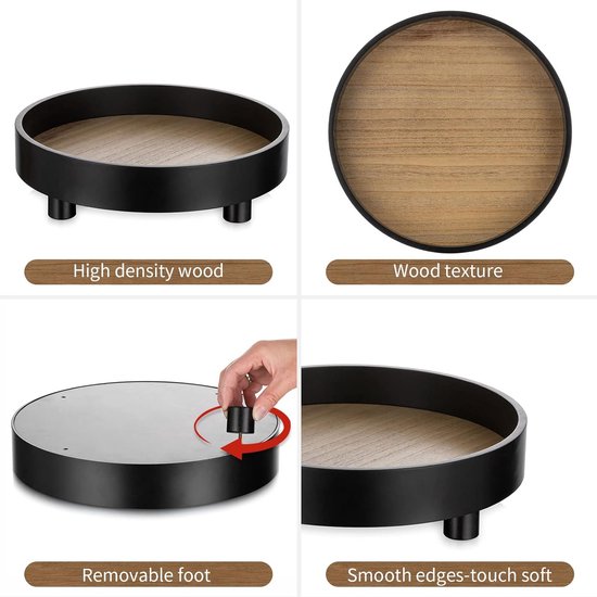 Houten Verhoger: Decoratief Dienblad Houten Dienblad Decoratieve Houten Verhogers voor Display Zwart Dienblad Rond met Voeten Modern Chic Decoratief Bord Hout met Standaard