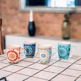 koffiemokken set van 4 Oosters design - grote Marokkaanse keramische koffiebeker ca. 300 ml - hoogwaardige boho thee-kopjes - koffiekopjes set - cadeau vrouwen (design 4 cirkels)