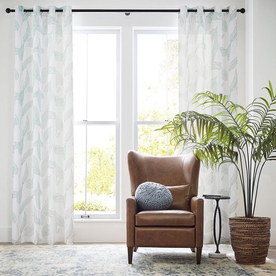 Stores Transparent Curtains with Eyelets Curtains Leaves Curtain Scarf Short Window Curtains Door Curtain Window Curtains for Small Windows Green on White Curtain 160 cm High 140 cm Wide Set