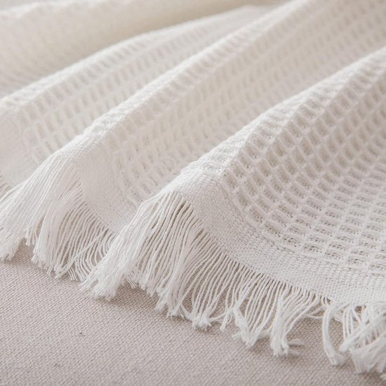 Sierdeken - hoogwaardige plaid als banksprei, bankdeken, sprei of woonkamerdeken, 180 x 300 cm wit