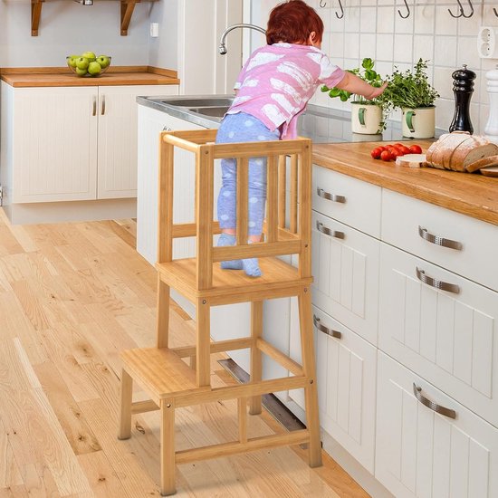 Learning Tower for Children, FSC® Certified Natural Bamboo, Stylish Tilt Protection Learning Tower, Highest Safety, Montessori Learning Tower from 1 Year for Kitchen, Table, Bathroom