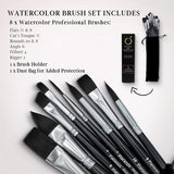 Aquarelborstelset voor professionals, Black Series, 8 aquarelpenselenset, hoge absorptie en controle van water voor constante verfstroom, aquarelpenseel voor kunstenaars, aquarelpenseel