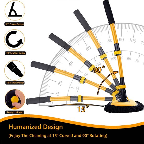 15Â° boog auto wasborstel kit with telescoopsteel 43" aluminium auto wasborstel zachte microvezel mop lange greep voor camper vrachtwagen auto boot krasvrij reinigingsgereedschap wasset detailing borstel