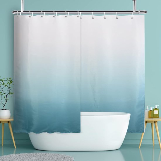 Shower Curtain Extra Wide 300 cm with Colour Gradient in Turquoise, Extra Long Water-Repellent Curtain for Bathroom and Bathtub, Perfect as a Room Divider, Width 300 x Height 200 cm