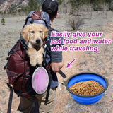 Grote hondenbak, opvouwbaar, 1000 ml, opvouwbare hondenvoerbakken, draagbare hondenwatervoerbak met sluiting, huisdieren-kattenvoerbeker voor reizen, wandelen (blauw + paars)