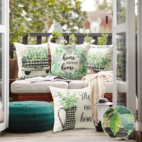 Waterdichte kussenhoezen, decoratief, vaste stof, waterbestendig, kussenhoes, bankkussen, kussensloop voor bank, balkon, terras, patio, tuin, buiten, eucalyptus
