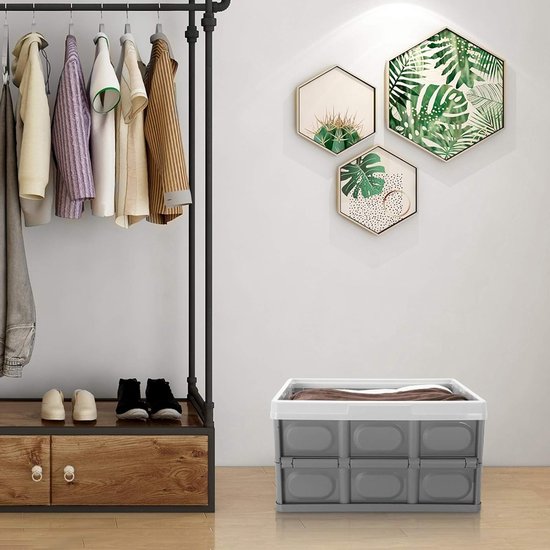 Professionele vouwbox, transportbox met deksel, opvouwbare opbergdoos met handgreep, stapelbare dozen, stapelbare dozen, stapelboxen voor opslag en transport, polypropyleen, grijs (30 liter)