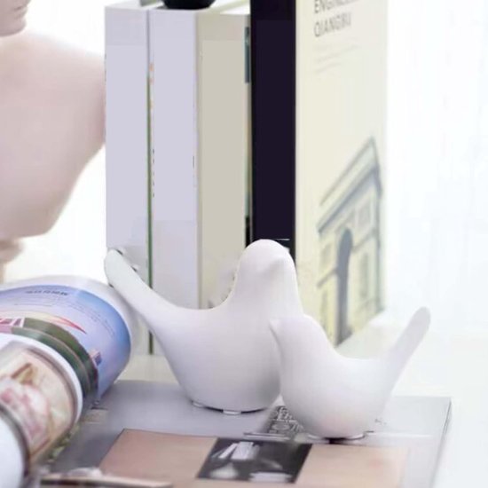 Set van 2 vogelstandbeelden, moderne dierensculpturen, keramieken huissculpturen, decoratie voor ornamenten in de woonkamer, slaapkamer, kantoor, bureau en kasten (vrouwelijk)