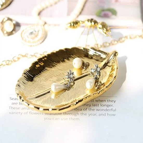 Golden Leaf Shaped Kleine keramische sieraden ring snack dessert serveerbord halsketting armbandhouder lade organizer - klein bladgoud