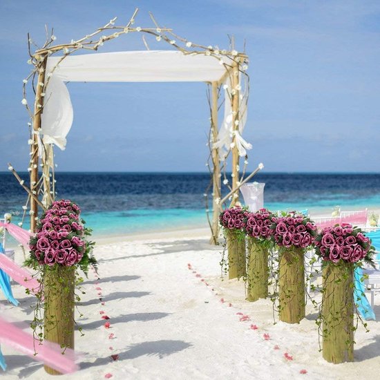 bloemenslinger, kunstbloemen, zijden bloemen, rozenslinger, hangende wijnstok voor thuis, muur, bruiloft, boog, opstelling decoratie (2 stuks, paars) rood)