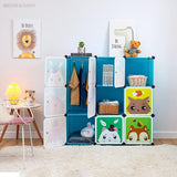 Uitbreidbaar kinderrek kinderkledingkast traprek boekenrek met deuren, diepere vakken dan normaal (45 cm vs. 35 cm), 110 x 47 x 110 cm blauw