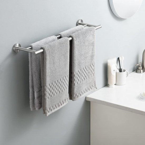 Double Towel Rail Bathroom Towel Holder Stainless Steel Wall Mounted 60 cm Brushed A2001S60-2