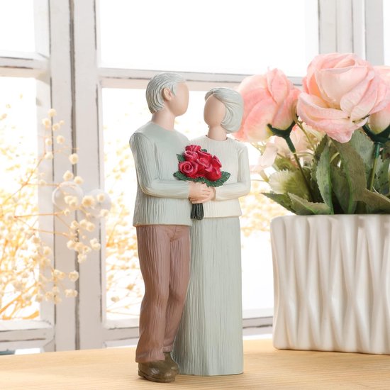 Liefdevolle bejaarde echtpaar beeldjes, huwelijksverjaardag standbeelden voor huisdecoratie, gebeeldhouwde handgeschilderde figuren geschenken voor ouders grootouders