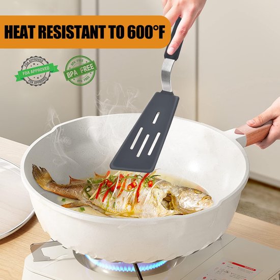 Pannenspatel, siliconen, 3-delige set, 315 °C, hittebestendige spatels van siliconen, voor anti-aanbak-kookgerei, BPA-vrij, keukengerei, grote flexibele spatel voor ei, pannenkoeken, vis, hamburgers