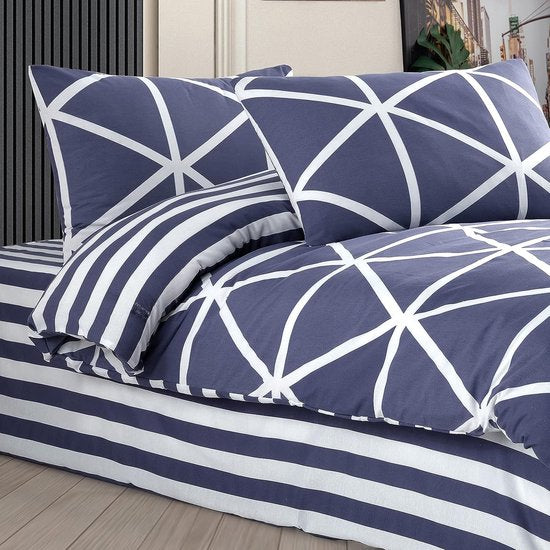 Stripe Beddengoed, 155 x 220 cm, blauw, ademend, renforcé beddengoedset met 1 dekbedovertrek van 155 x 220 cm en 1 kussensloop van 80 x 80 cm, beddengoed, blauw