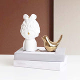 Set van 2 vogelbeelden, moderne dierensculpturen, keramische huissculptuur decoratie voor ornamenten in de woonkamer, slaapkamer, kantoor, bureau en kasten (goud)