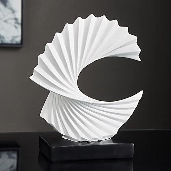 Abstracte sculptuur, moderne decoratie in wit, decoratieve spiraal van hars, 28 cm hoog, voor woonkamer, slaapkamer, bureaublad, kasten
