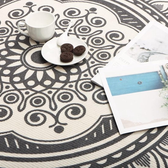 120 cm rond tapijt, katoenen tapijt met kwastjes, wasbaar mandala-bedrukt tapijt, Boheems Marokko, modern tapijt voor slaapkamer, woonkamer, keuken