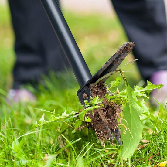 99 cm onkruidsnijder voor efficiënt onkruid verwijderen, staande onkruidverwijderaar, niet buigen met metalen voetplaat (inbegrepen - staande onkruidsnijder & handwieder & tuinhandschoenen)